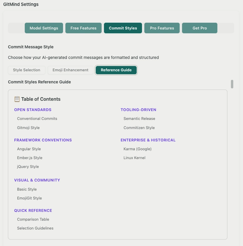 GitMind - Built-in commit style reference book